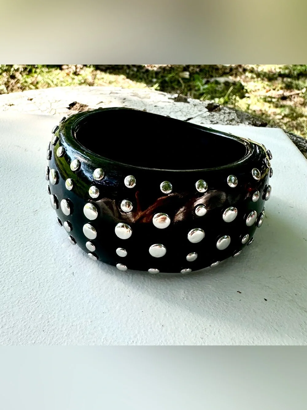 Zara Black Wide Studded Bangle Bracelet
